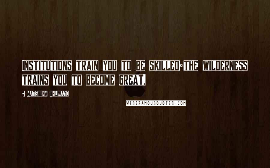 Matshona Dhliwayo Quotes: Institutions train you to be skilled;the wilderness trains you to become great.