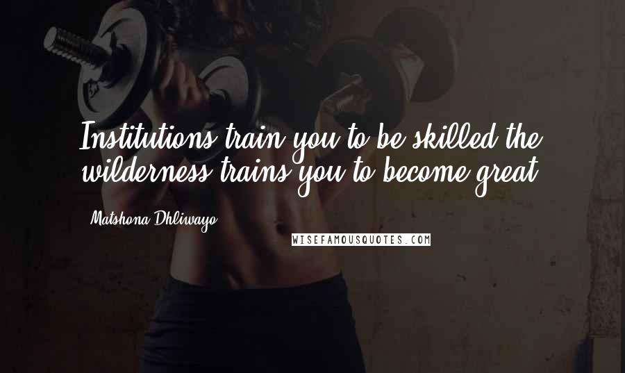 Matshona Dhliwayo Quotes: Institutions train you to be skilled;the wilderness trains you to become great.