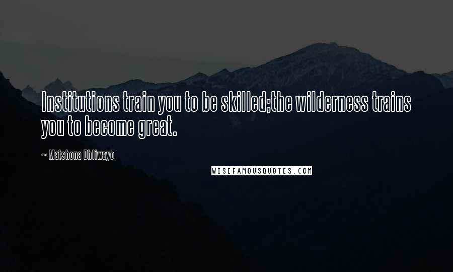 Matshona Dhliwayo Quotes: Institutions train you to be skilled;the wilderness trains you to become great.