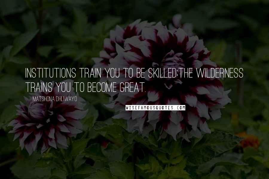 Matshona Dhliwayo Quotes: Institutions train you to be skilled;the wilderness trains you to become great.