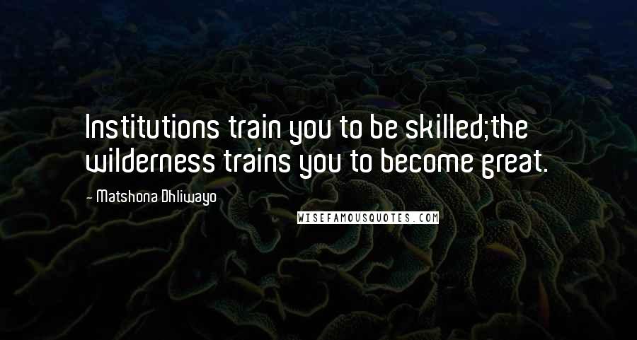 Matshona Dhliwayo Quotes: Institutions train you to be skilled;the wilderness trains you to become great.