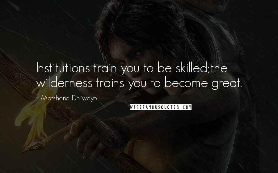 Matshona Dhliwayo Quotes: Institutions train you to be skilled;the wilderness trains you to become great.