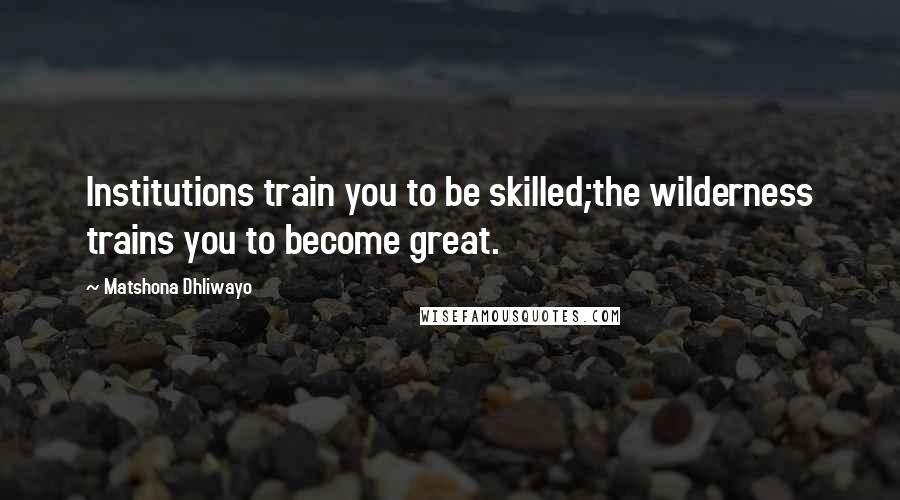 Matshona Dhliwayo Quotes: Institutions train you to be skilled;the wilderness trains you to become great.