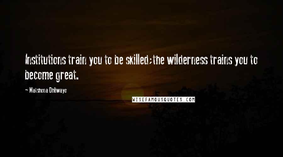 Matshona Dhliwayo Quotes: Institutions train you to be skilled;the wilderness trains you to become great.