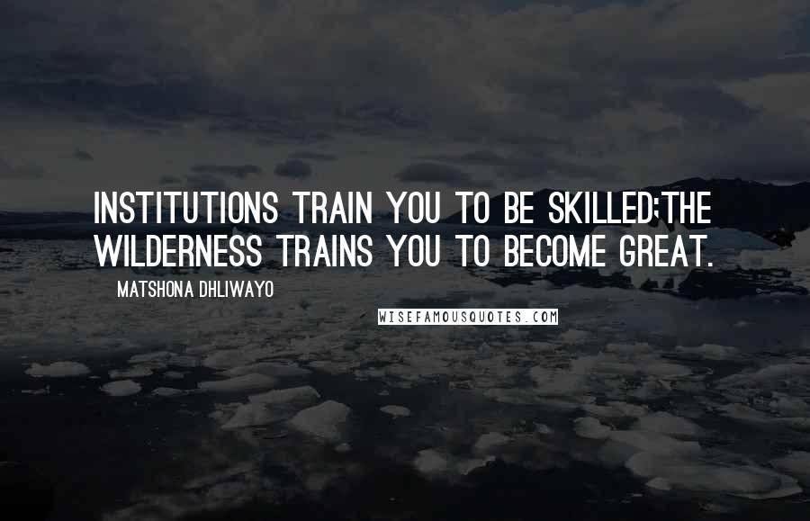 Matshona Dhliwayo Quotes: Institutions train you to be skilled;the wilderness trains you to become great.