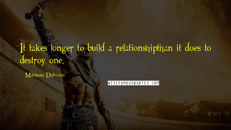 Matshona Dhliwayo Quotes: It takes longer to build a relationshipthan it does to destroy one.