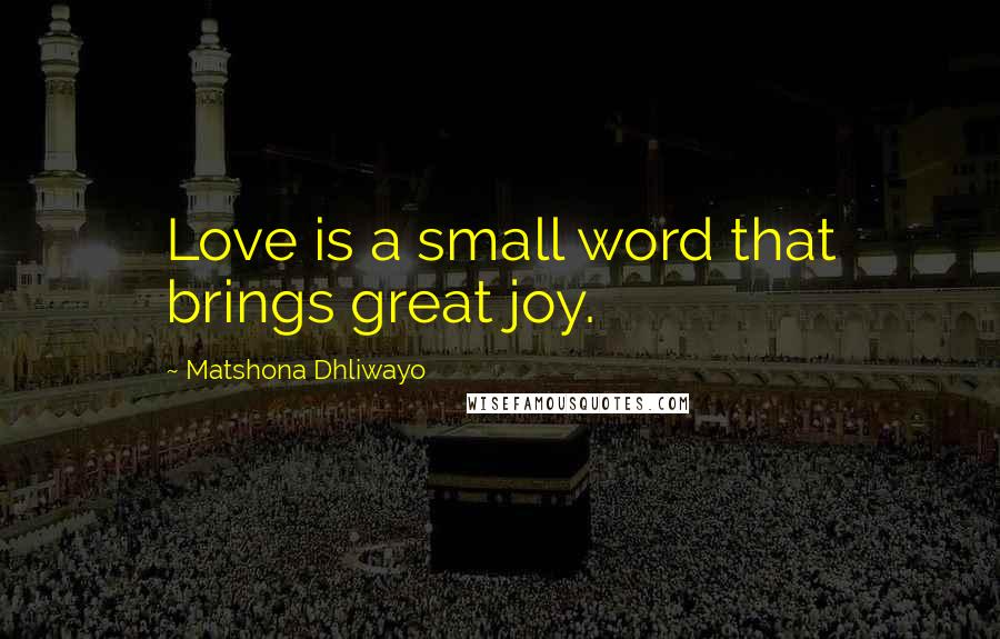 Matshona Dhliwayo Quotes: Love is a small word that brings great joy.