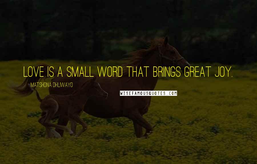 Matshona Dhliwayo Quotes: Love is a small word that brings great joy.