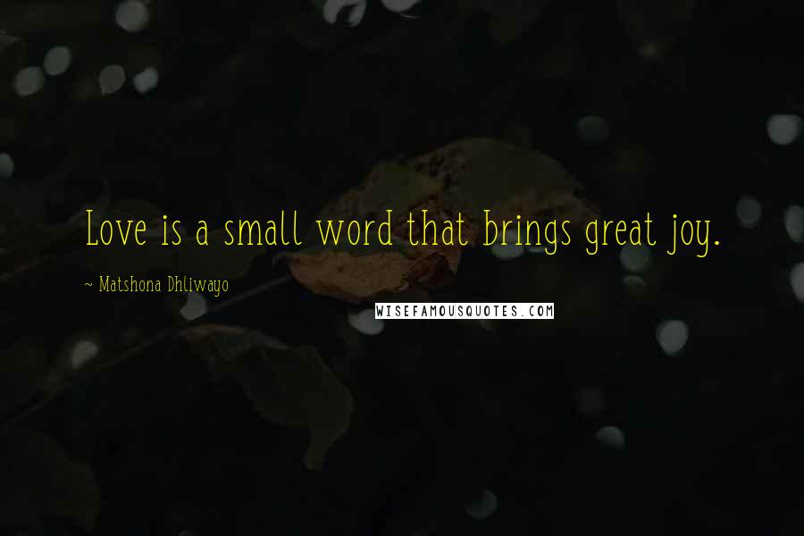 Matshona Dhliwayo Quotes: Love is a small word that brings great joy.