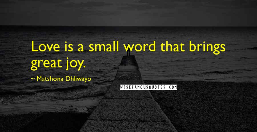Matshona Dhliwayo Quotes: Love is a small word that brings great joy.