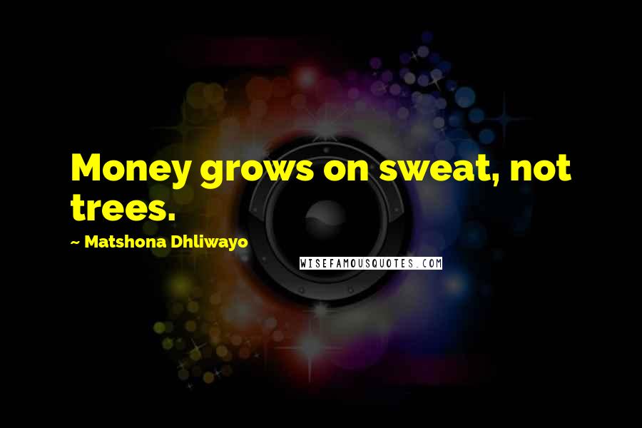 Matshona Dhliwayo Quotes: Money grows on sweat, not trees.