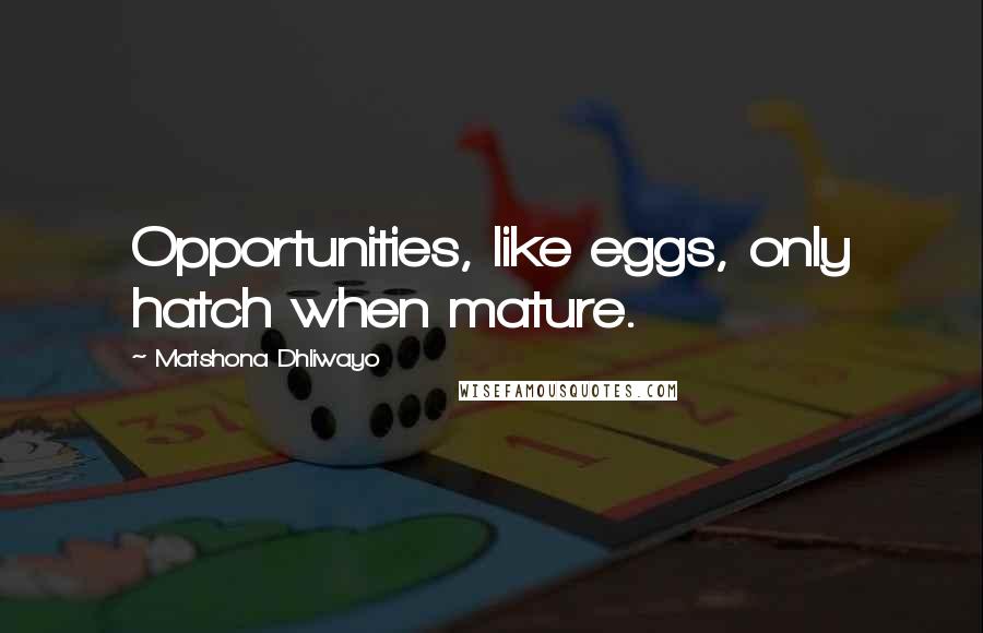 Matshona Dhliwayo Quotes: Opportunities, like eggs, only hatch when mature.