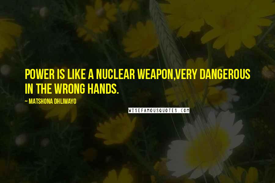 Matshona Dhliwayo Quotes: Power is like a nuclear weapon,very dangerous in the wrong hands.