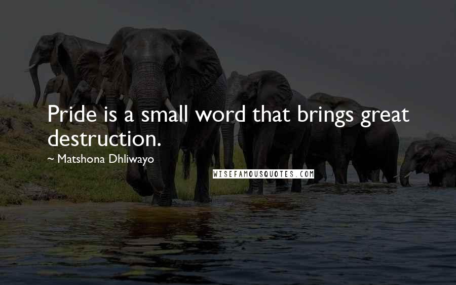 Matshona Dhliwayo Quotes: Pride is a small word that brings great destruction.