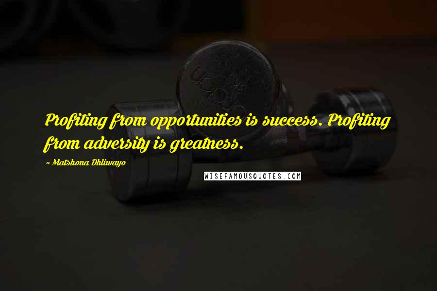 Matshona Dhliwayo Quotes: Profiting from opportunities is success. Profiting from adversity is greatness.