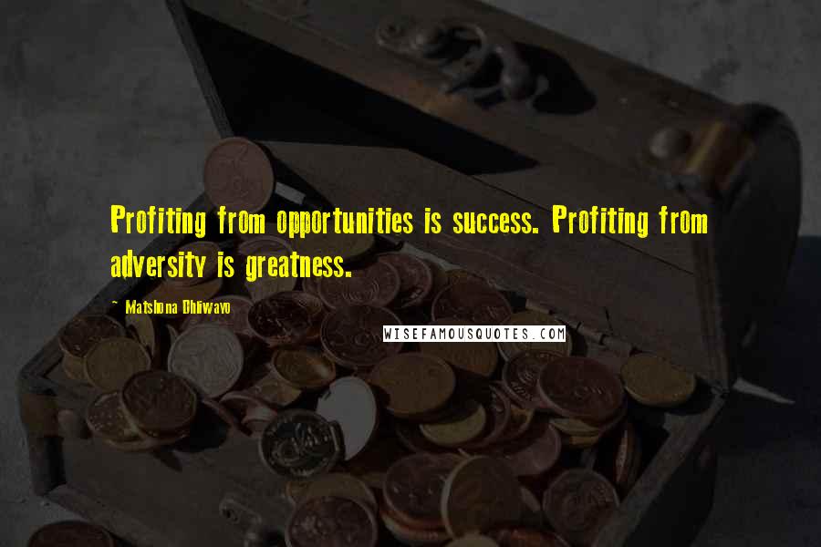 Matshona Dhliwayo Quotes: Profiting from opportunities is success. Profiting from adversity is greatness.