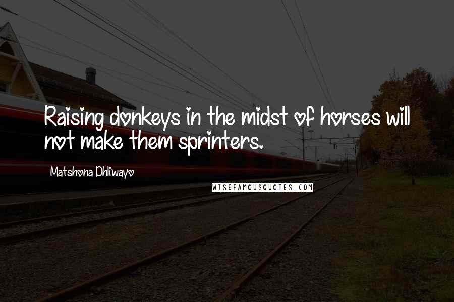 Matshona Dhliwayo Quotes: Raising donkeys in the midst of horses will not make them sprinters.