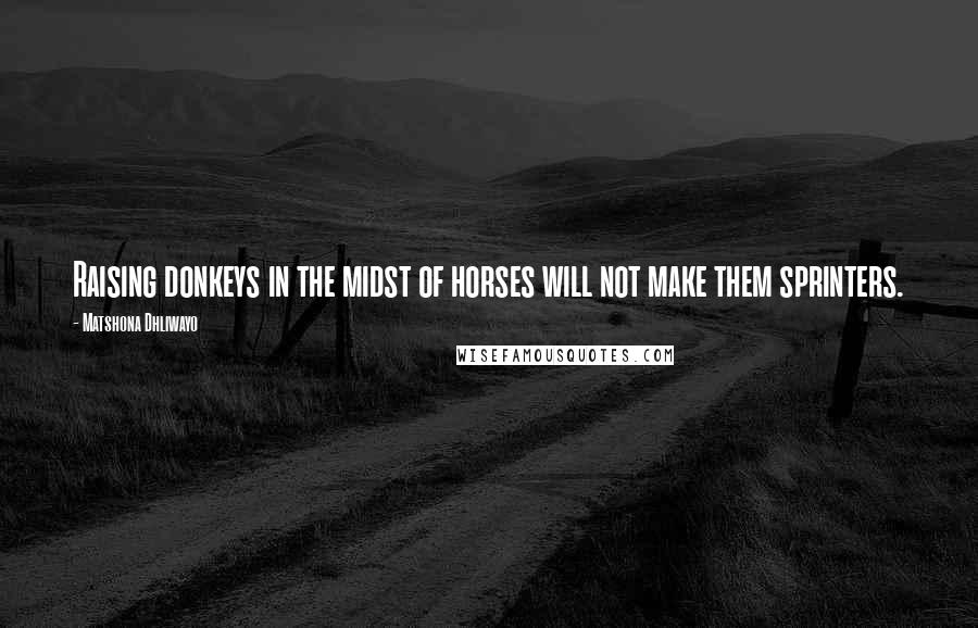 Matshona Dhliwayo Quotes: Raising donkeys in the midst of horses will not make them sprinters.