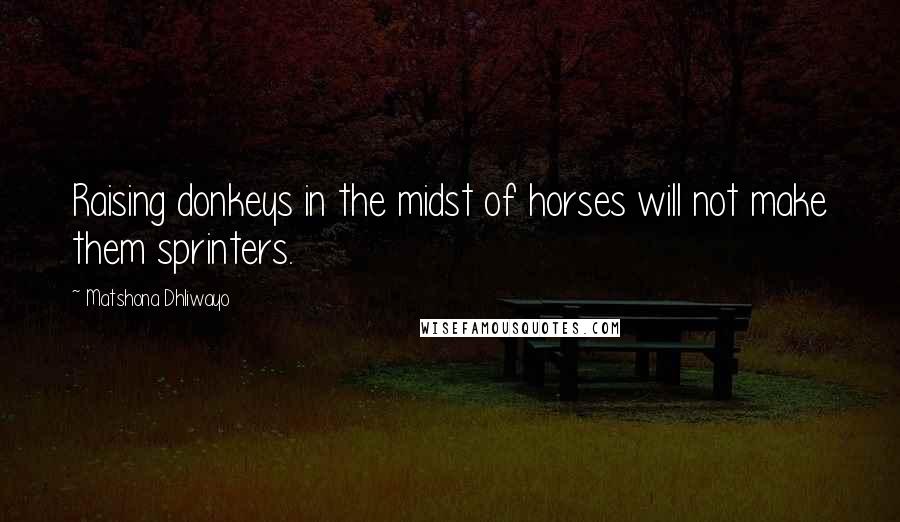 Matshona Dhliwayo Quotes: Raising donkeys in the midst of horses will not make them sprinters.