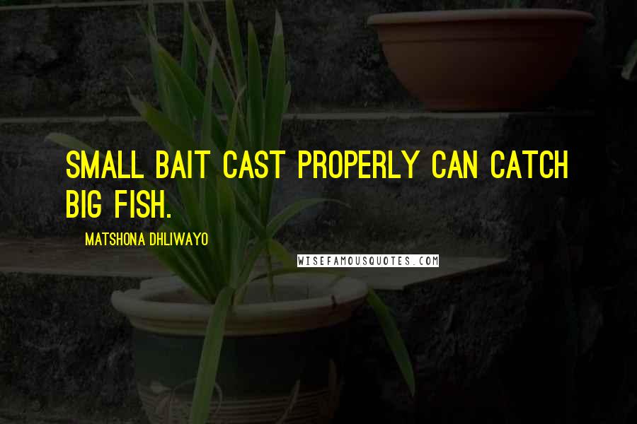 Matshona Dhliwayo Quotes: Small bait cast properly can catch big fish.