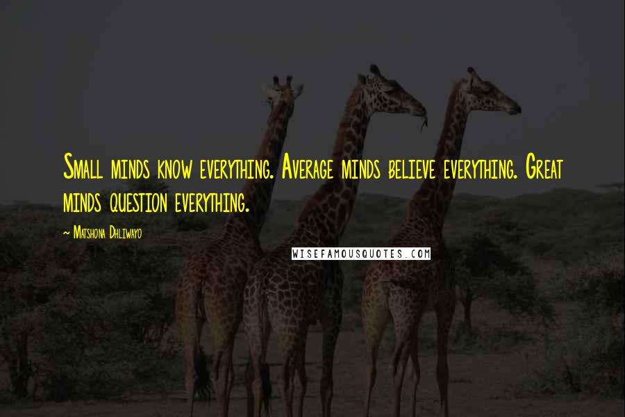 Matshona Dhliwayo Quotes: Small minds know everything. Average minds believe everything. Great minds question everything.