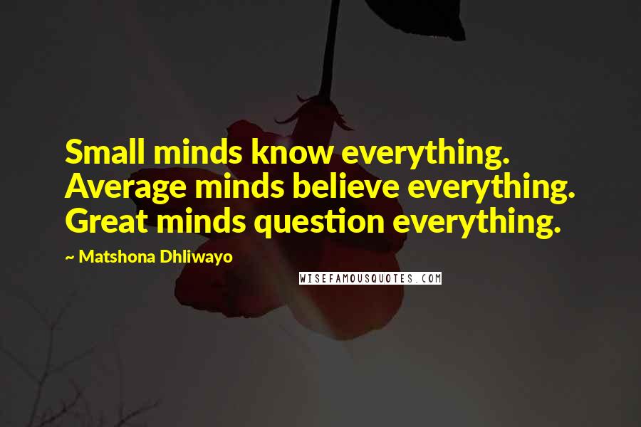 Matshona Dhliwayo Quotes: Small minds know everything. Average minds believe everything. Great minds question everything.