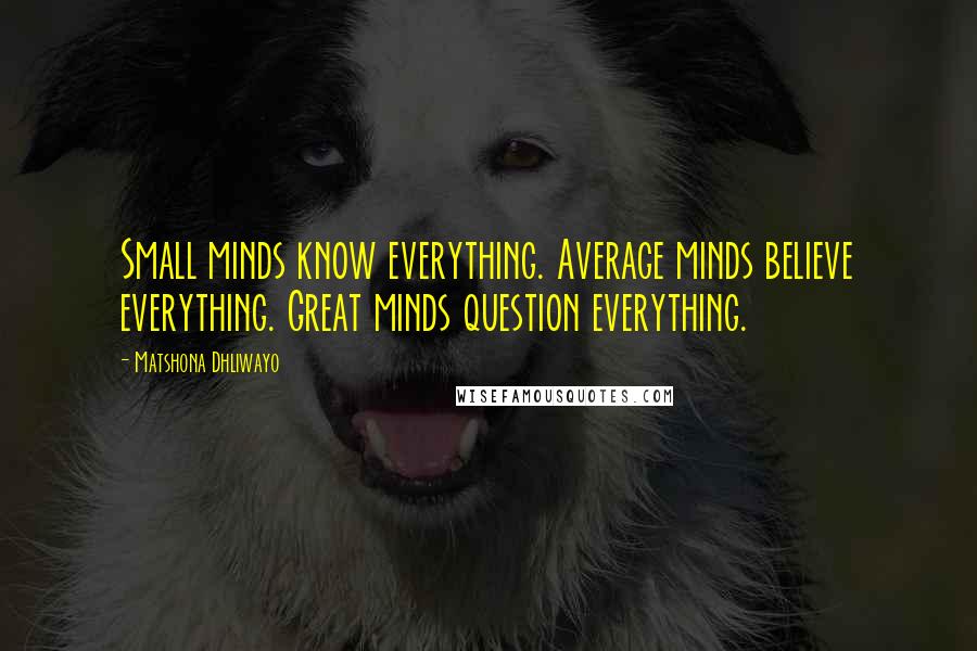 Matshona Dhliwayo Quotes: Small minds know everything. Average minds believe everything. Great minds question everything.