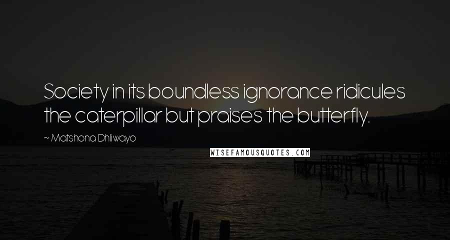 Matshona Dhliwayo Quotes: Society in its boundless ignorance ridicules the caterpillar but praises the butterfly.