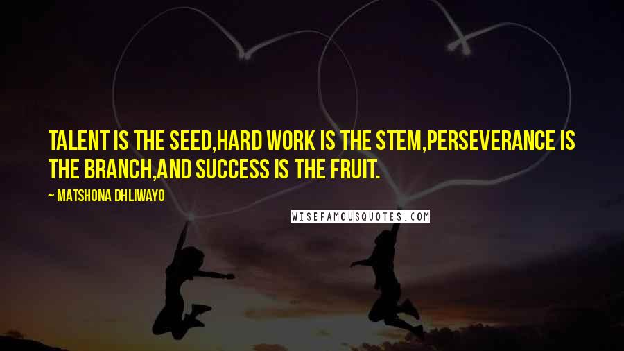 Matshona Dhliwayo Quotes: Talent is the seed,hard work is the stem,perseverance is the branch,and success is the fruit.