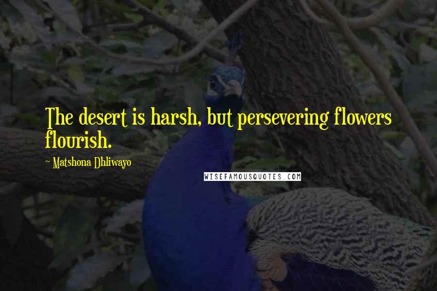 Matshona Dhliwayo Quotes: The desert is harsh, but persevering flowers flourish.