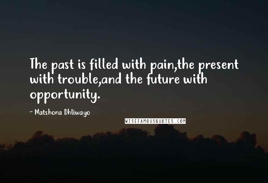 Matshona Dhliwayo Quotes: The past is filled with pain,the present with trouble,and the future with opportunity.