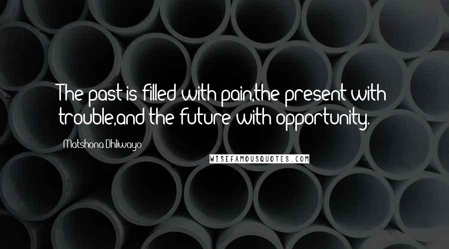 Matshona Dhliwayo Quotes: The past is filled with pain,the present with trouble,and the future with opportunity.