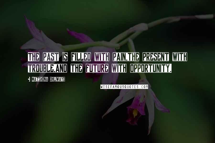 Matshona Dhliwayo Quotes: The past is filled with pain,the present with trouble,and the future with opportunity.