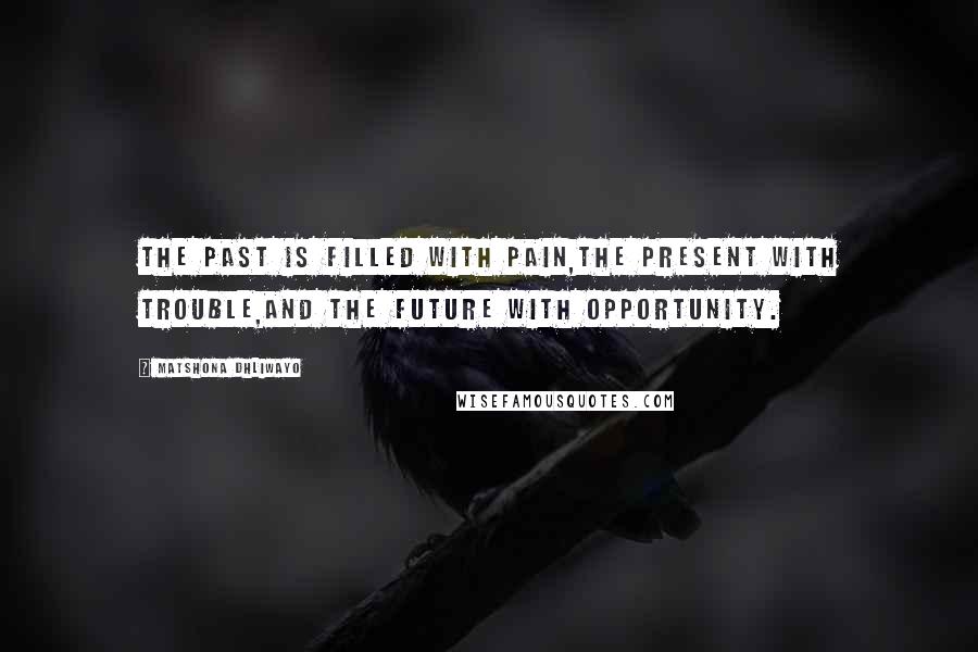 Matshona Dhliwayo Quotes: The past is filled with pain,the present with trouble,and the future with opportunity.