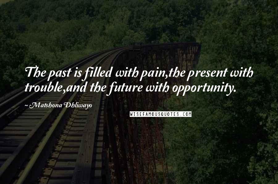 Matshona Dhliwayo Quotes: The past is filled with pain,the present with trouble,and the future with opportunity.