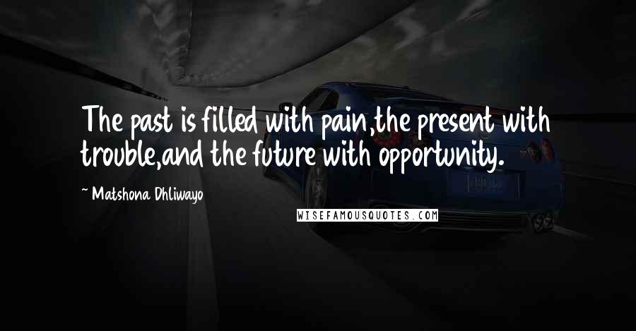 Matshona Dhliwayo Quotes: The past is filled with pain,the present with trouble,and the future with opportunity.