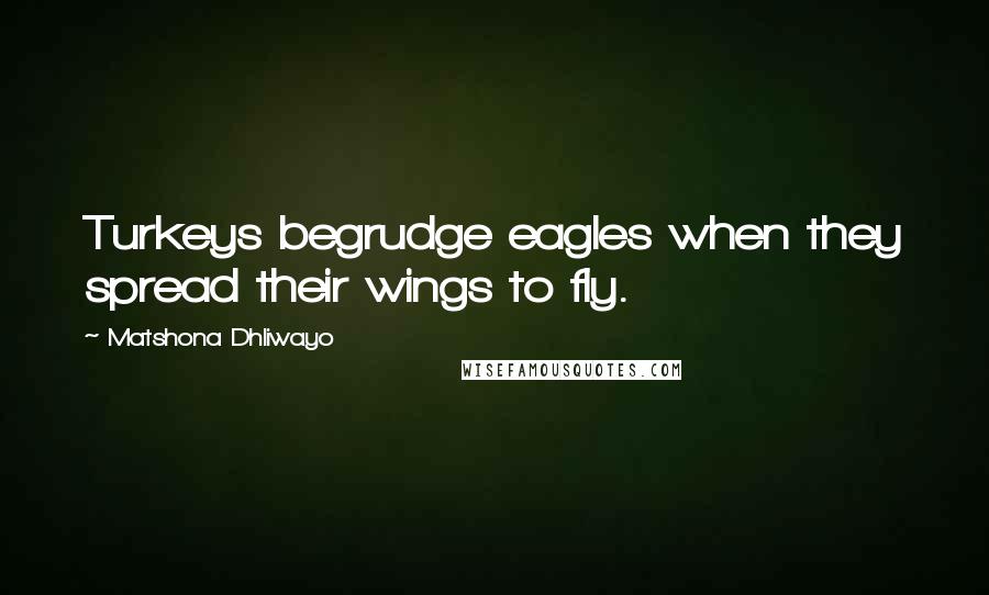 Matshona Dhliwayo Quotes: Turkeys begrudge eagles when they spread their wings to fly.