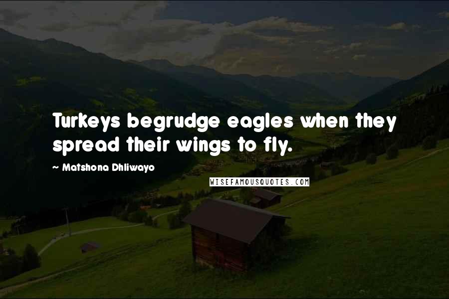 Matshona Dhliwayo Quotes: Turkeys begrudge eagles when they spread their wings to fly.