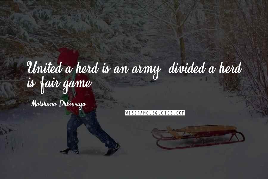 Matshona Dhliwayo Quotes: United a herd is an army; divided a herd is fair game.