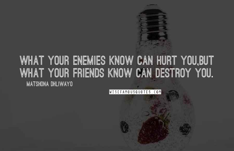 Matshona Dhliwayo Quotes: What your enemies know can hurt you,but what your friends know can destroy you.