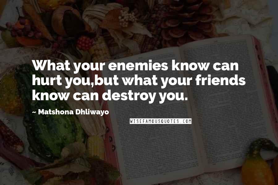 Matshona Dhliwayo Quotes: What your enemies know can hurt you,but what your friends know can destroy you.