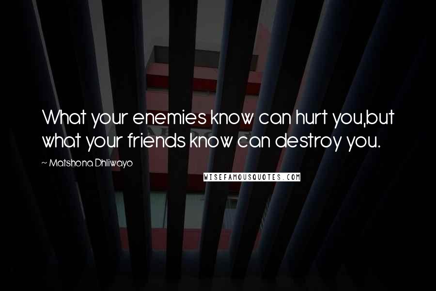 Matshona Dhliwayo Quotes: What your enemies know can hurt you,but what your friends know can destroy you.