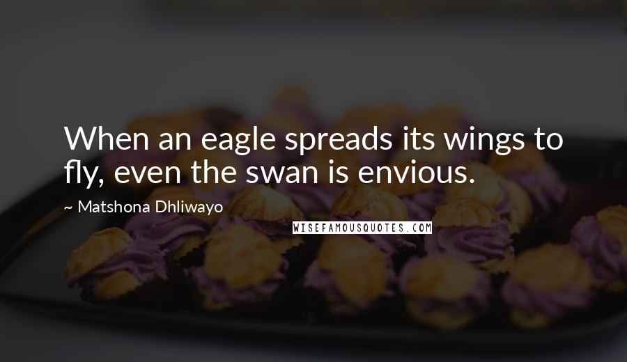 Matshona Dhliwayo Quotes: When an eagle spreads its wings to fly, even the swan is envious.