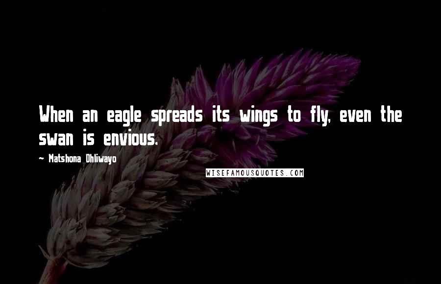 Matshona Dhliwayo Quotes: When an eagle spreads its wings to fly, even the swan is envious.