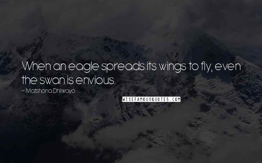 Matshona Dhliwayo Quotes: When an eagle spreads its wings to fly, even the swan is envious.