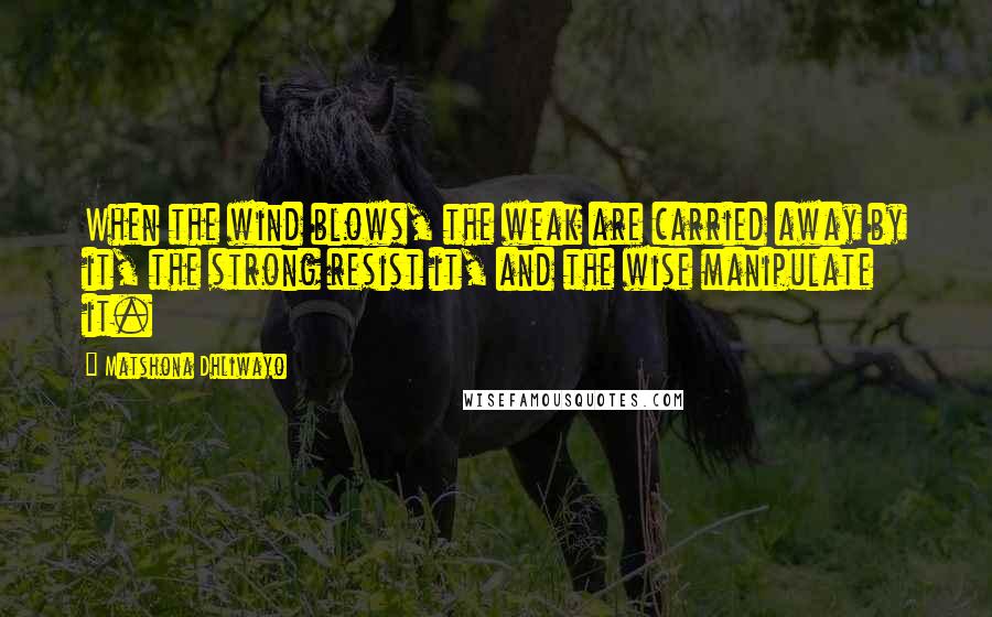 Matshona Dhliwayo Quotes: When the wind blows, the weak are carried away by it, the strong resist it, and the wise manipulate it.