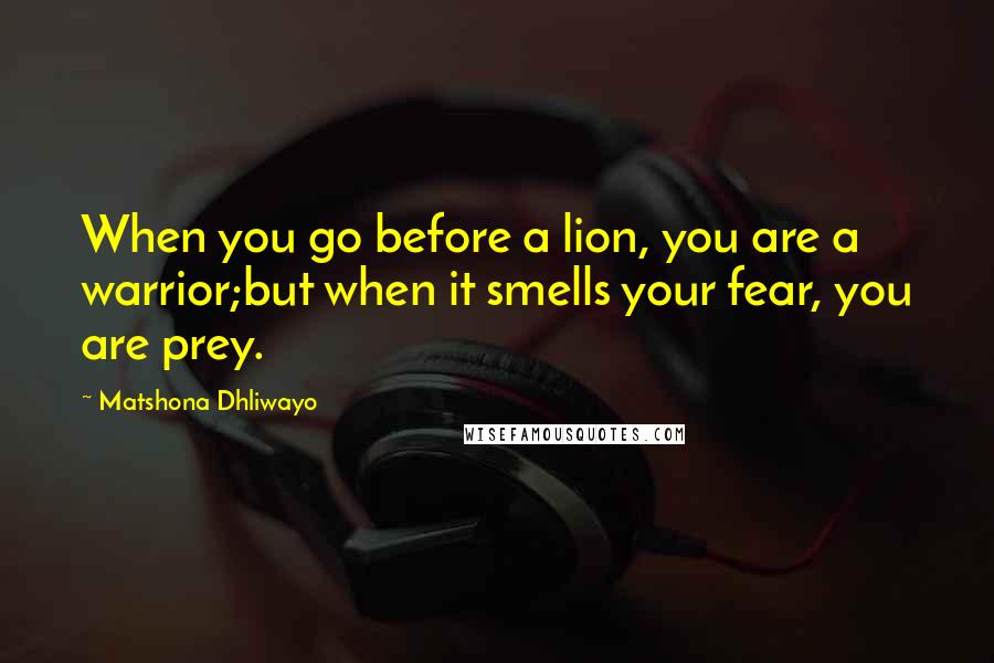 Matshona Dhliwayo Quotes: When you go before a lion, you are a warrior;but when it smells your fear, you are prey.