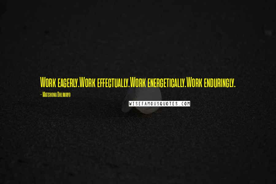 Matshona Dhliwayo Quotes: Work eagerly.Work effectually.Work energetically.Work enduringly.