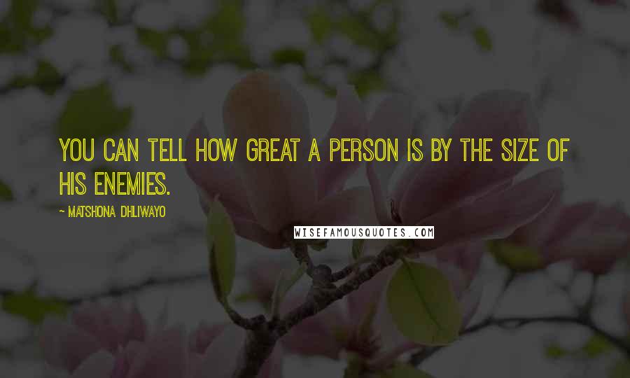 Matshona Dhliwayo Quotes: You can tell how great a person is by the size of his enemies.