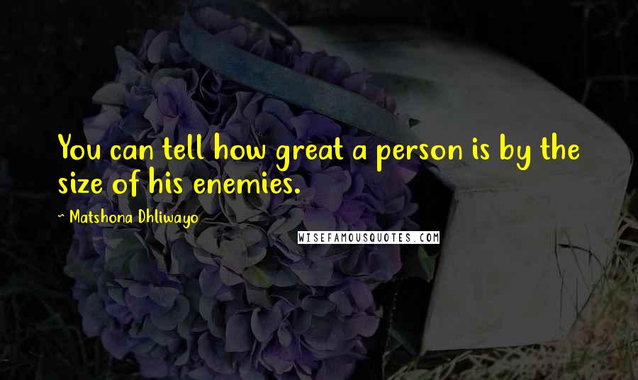Matshona Dhliwayo Quotes: You can tell how great a person is by the size of his enemies.